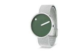 Olive Picto Watch, Steel Mesh Strap